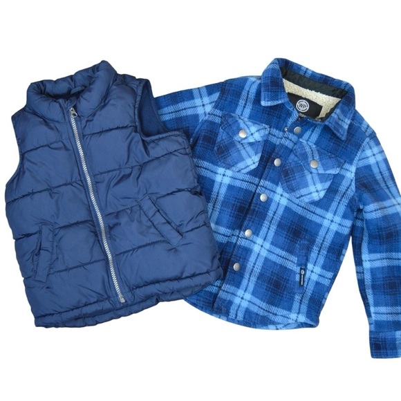 Unisex 4/5 Old Navy Frost Free Puffer Vest & Weatherproof Snap Flannel Shacket - Picture 1 of 10